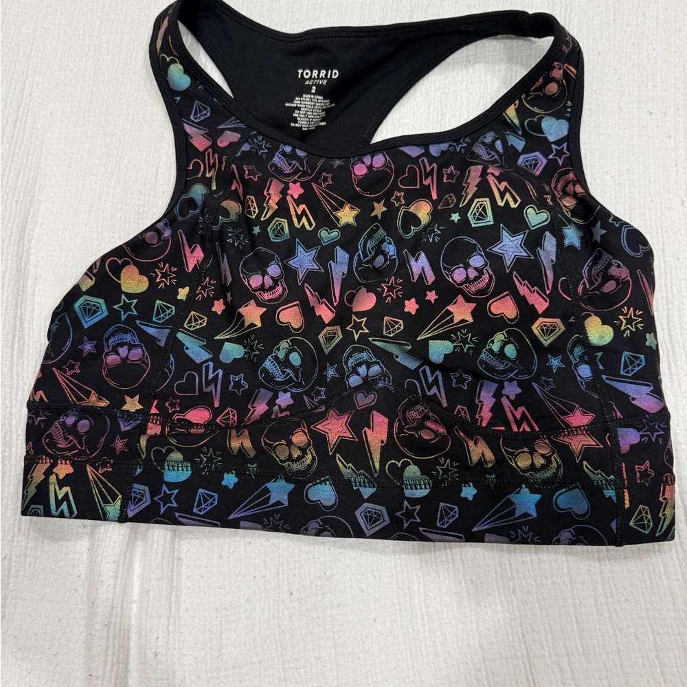 Torrid 2x Active Black Sports Bra and Leggings with Multicolor Design